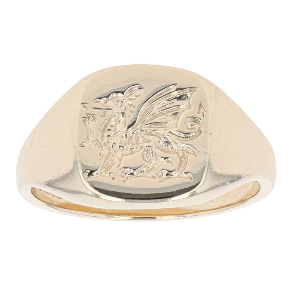 9ct Yellow Gold Welsh Dragon Signet Ring RAMS946350969007 | Ramsdens ...