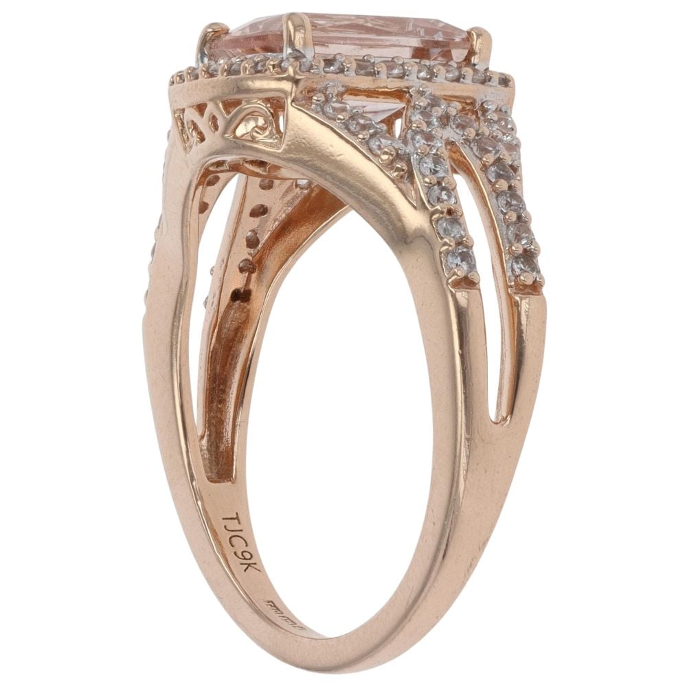 9ct Rose Gold Cubic Zirconia and Morganite Cluster Ring
