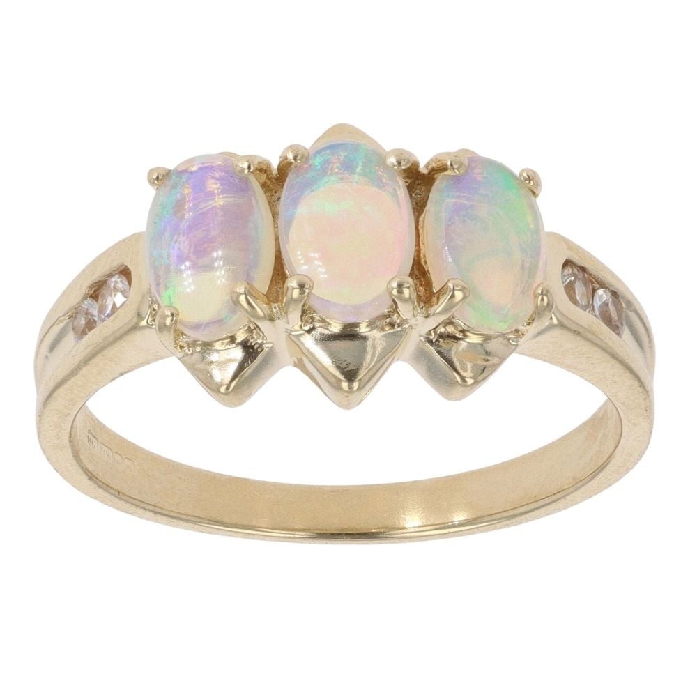 9ct Yellow Gold 0.05ct Diamond and Opal Three Stone Ring