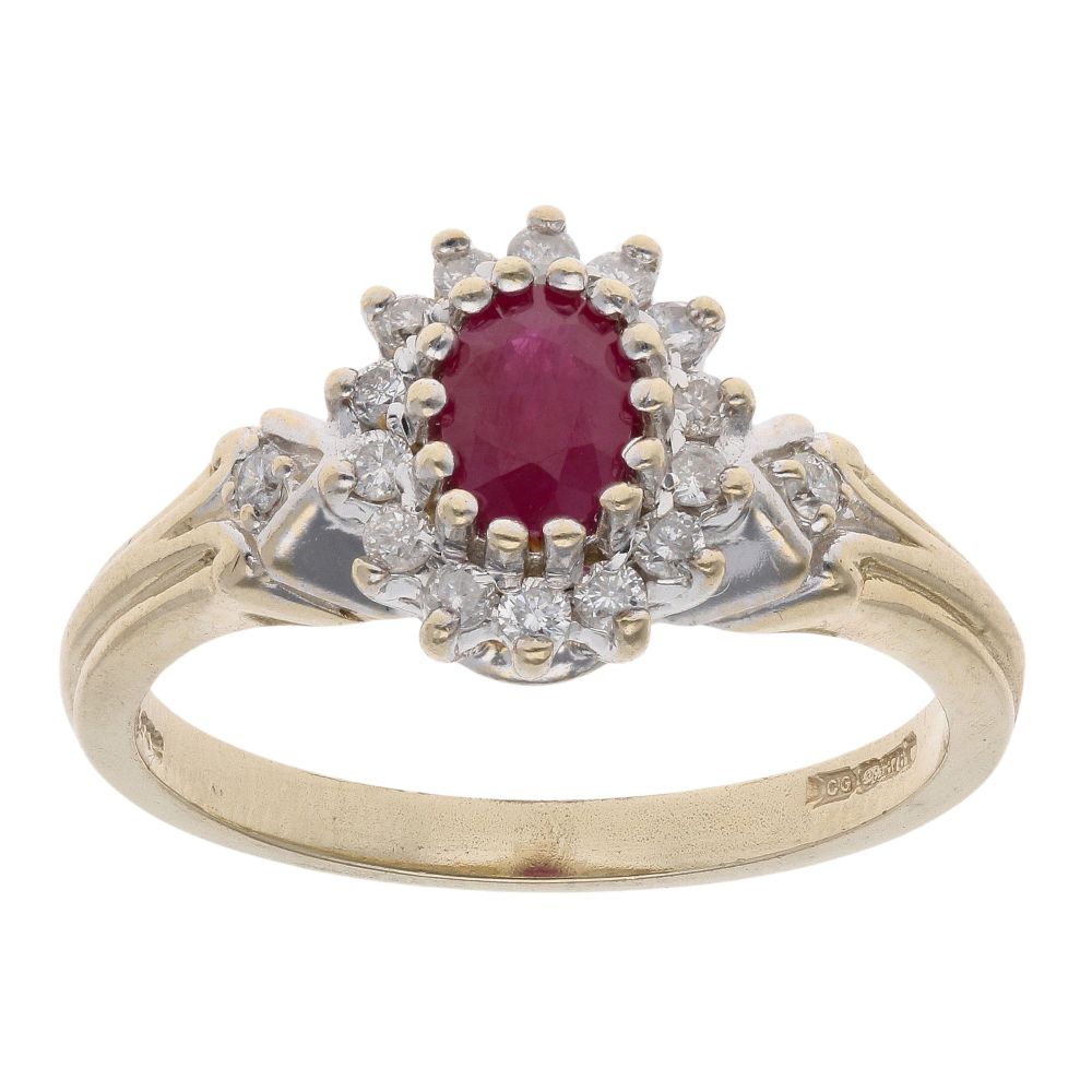 9ct Yellow Gold 0.25ct Diamond And Ruby Cluster Ring