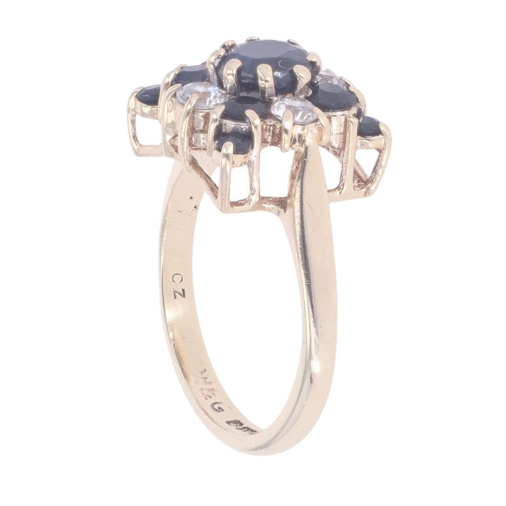 9ct Yellow Gold Sapphire And Cubic Zirconia Cluster Ring