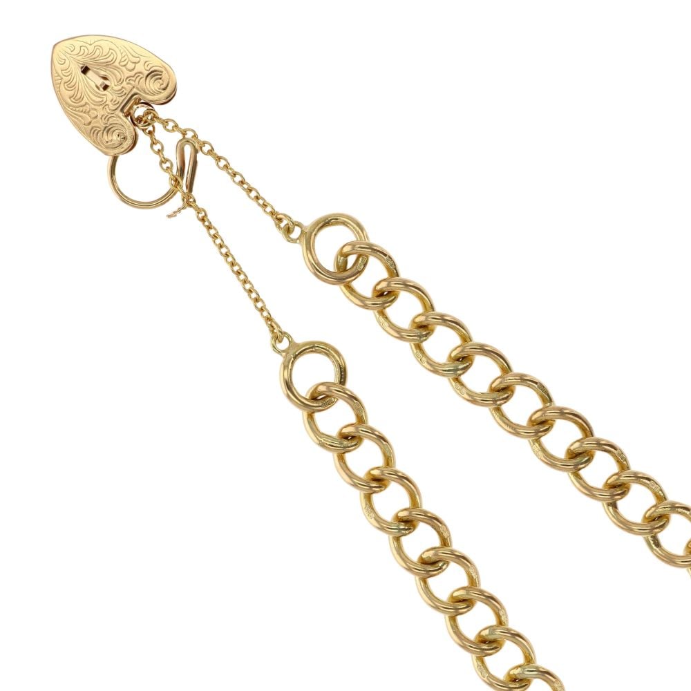 18ct Yellow Gold Heart Lock Charm Bracelet 7.5"