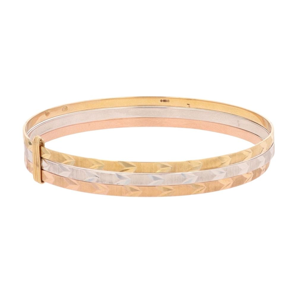 18ct Yellow, White And Rose Gold Patterned Bangle