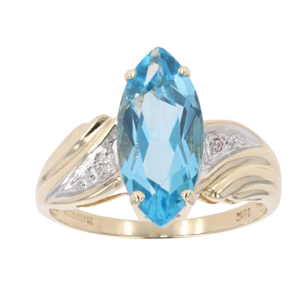 Blue Topaz & Diamond Ring in 9ct Yellow Gold main image 0