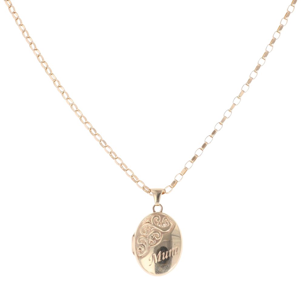 9ct Yellow Gold Mum Locket and Belcher Chain 18"