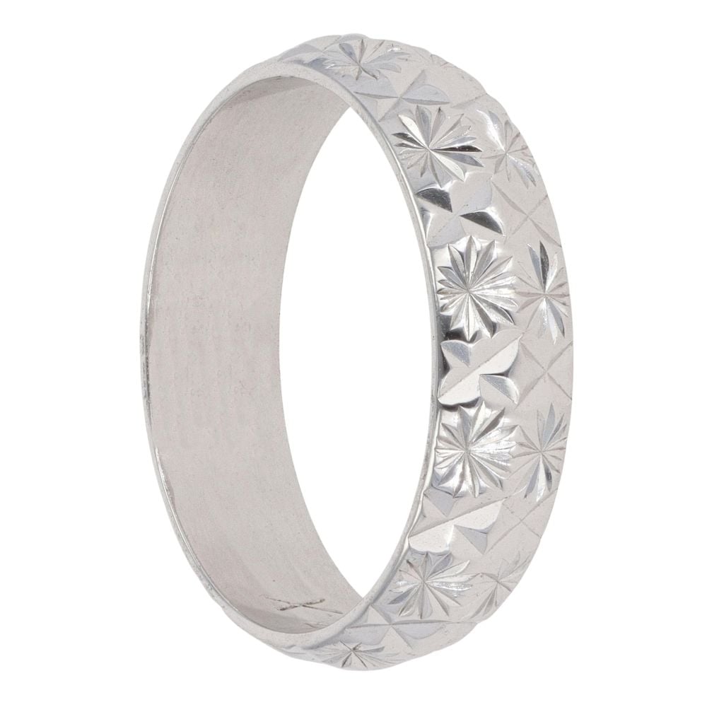 9ct White Gold Diamond Cut Wedding Band 4.8mm
