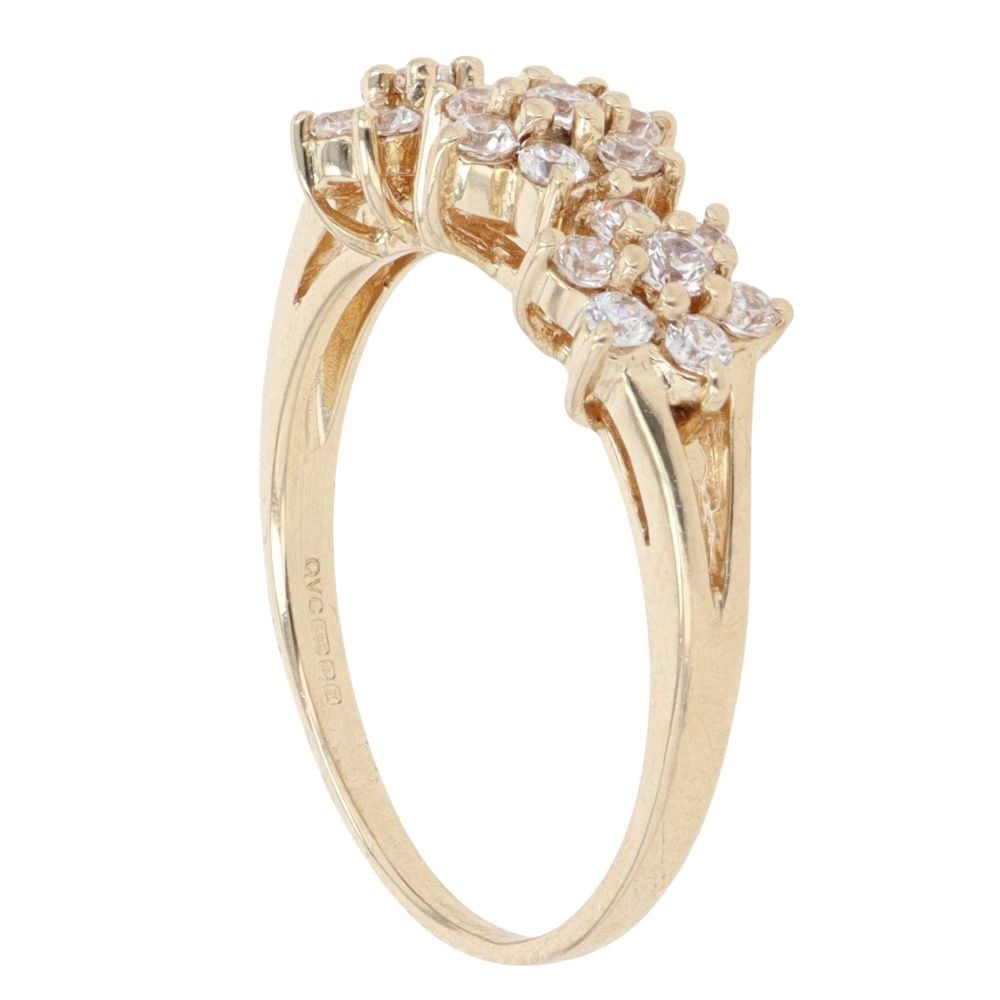 14ct Yellow Gold Cubic Zirconia Triple Cluster Ring