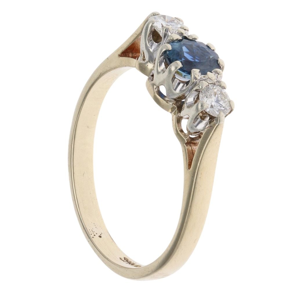 9ct Yellow Gold 0.20ct Diamond and Sapphire Three Stone Ring