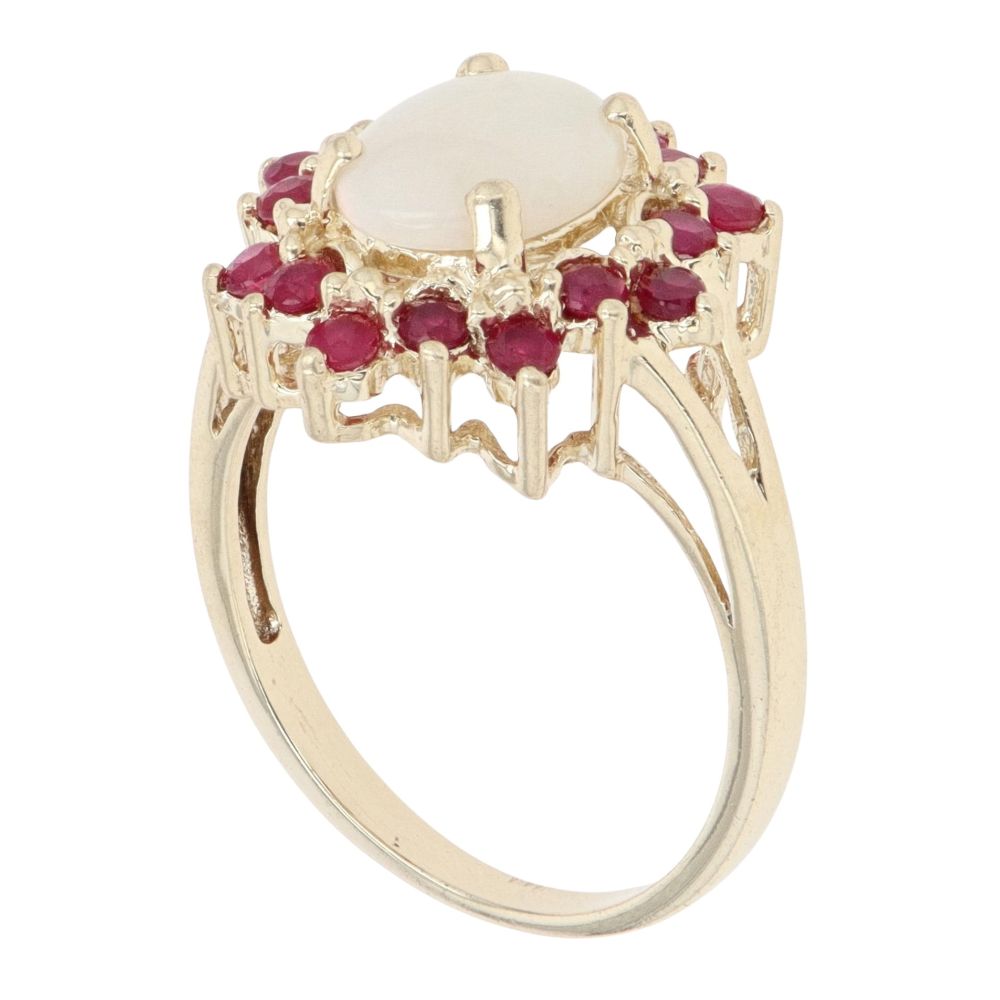 9ct Yellow Gold Ruby and Opal Cluster Ring
