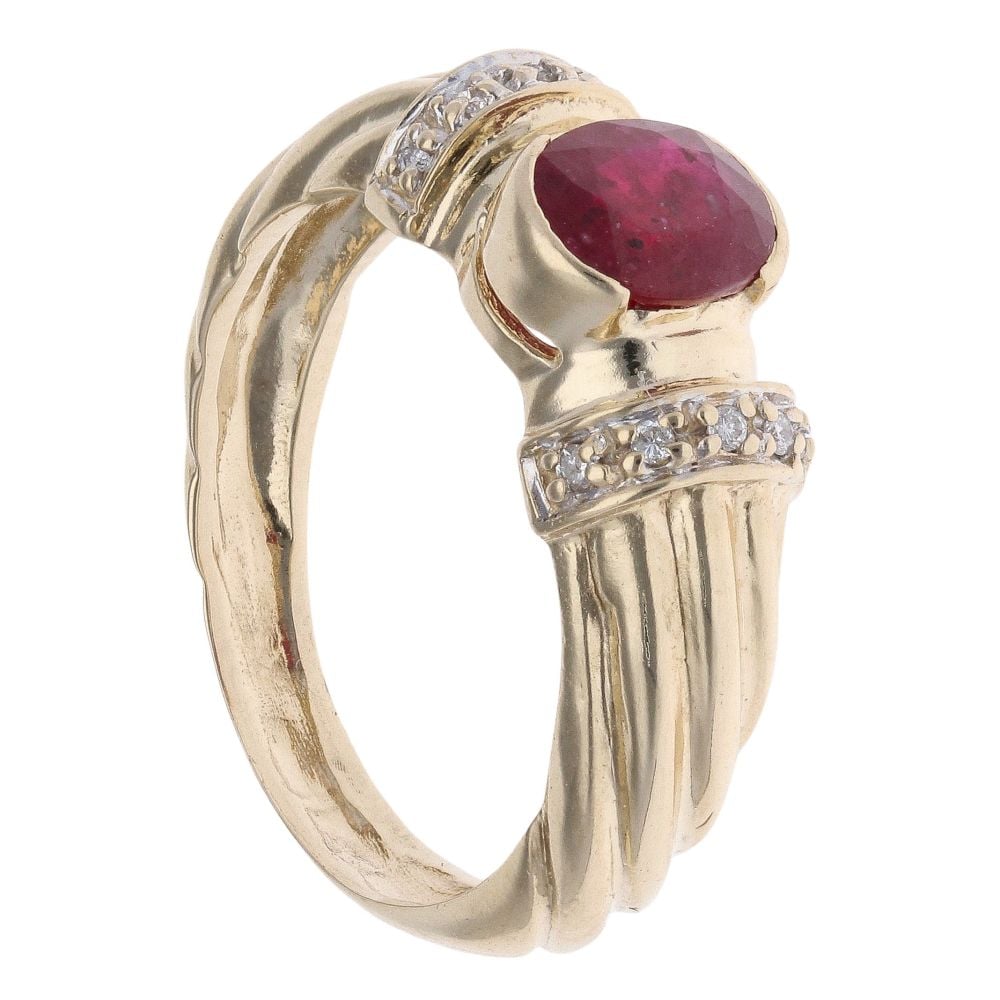 9ct Yellow Gold 0.05ct Diamond And Ruby Ring