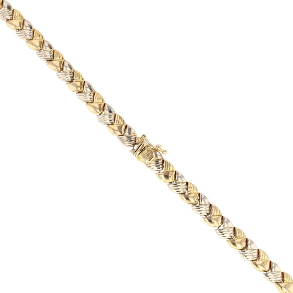 18ct Yellow and White Gold Patterned and Plain Fancy Chain 18"