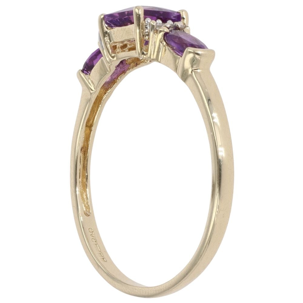 9ct Yellow Gold 0.05ct Diamond and Amethyst Three Stone Ring