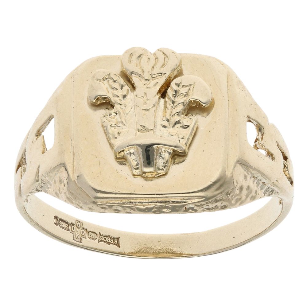 9ct Yellow Gold Welsh Feathers Signet Ring RAMS208601041301 | Ramsdens ...