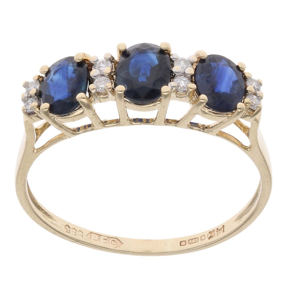 14ct Yellow Gold 0.10ct Diamond and Sapphire Fancy Ring