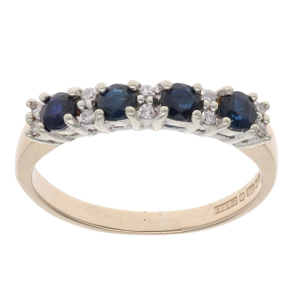 9ct Yellow Gold 0.10ct Diamond and Sapphire Fancy Ring