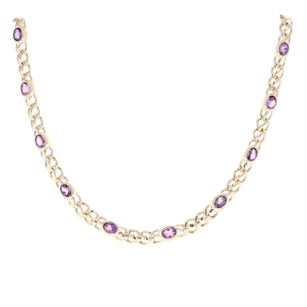 9ct Yellow Gold Amethyst Chain 16
