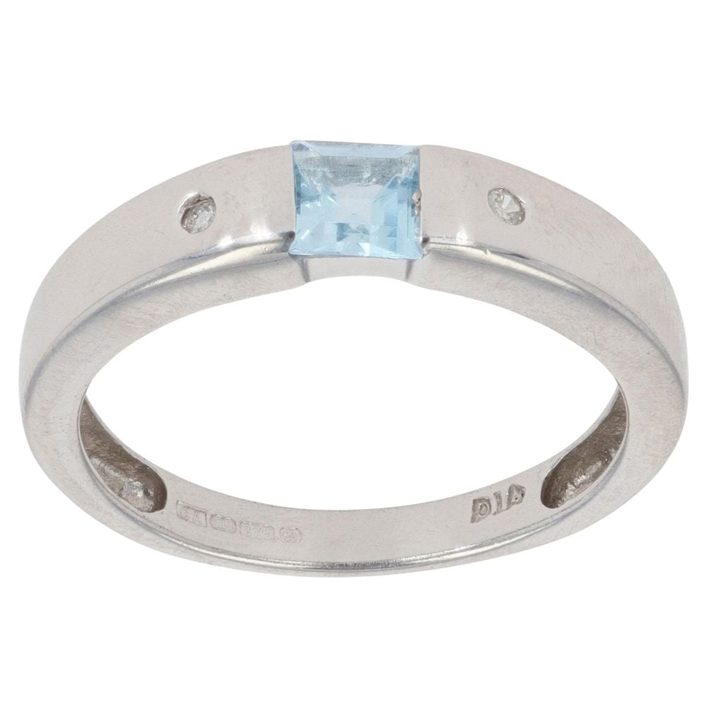 9ct White Gold 0.02ct Diamond and Blue Topaz Dress Ring
