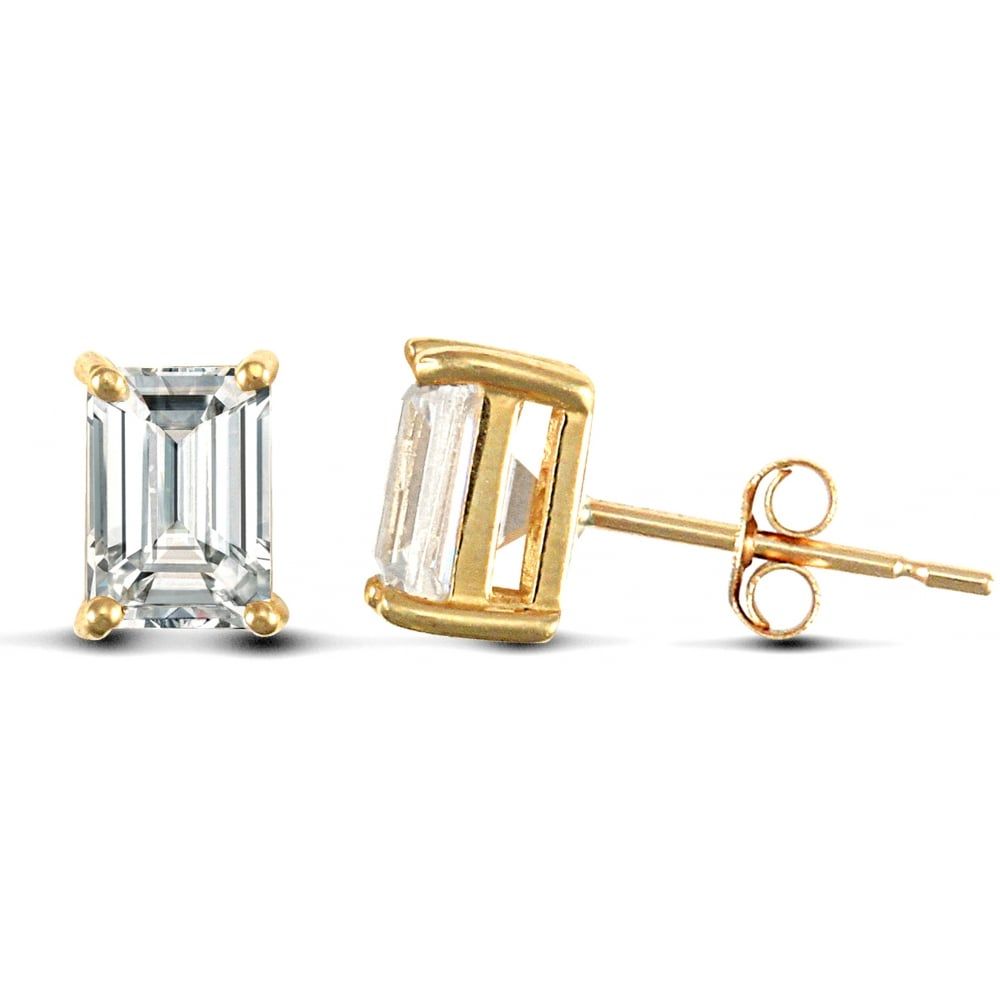 9ct Yellow Gold Rectangular Cubic Zirconia Claw Set Studs
