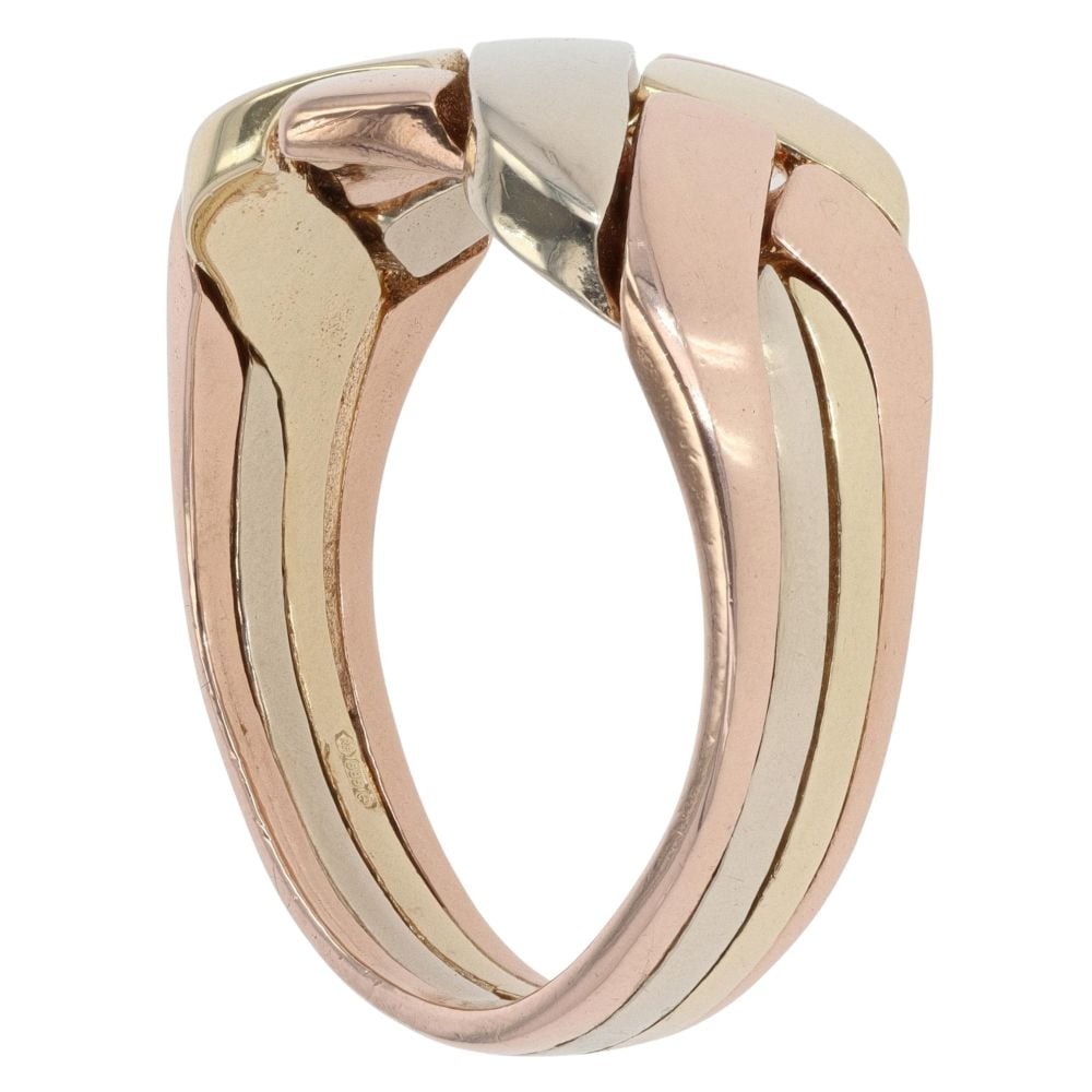 14ct Yellow White and Rose Gold Four Piece Puzzle Ring