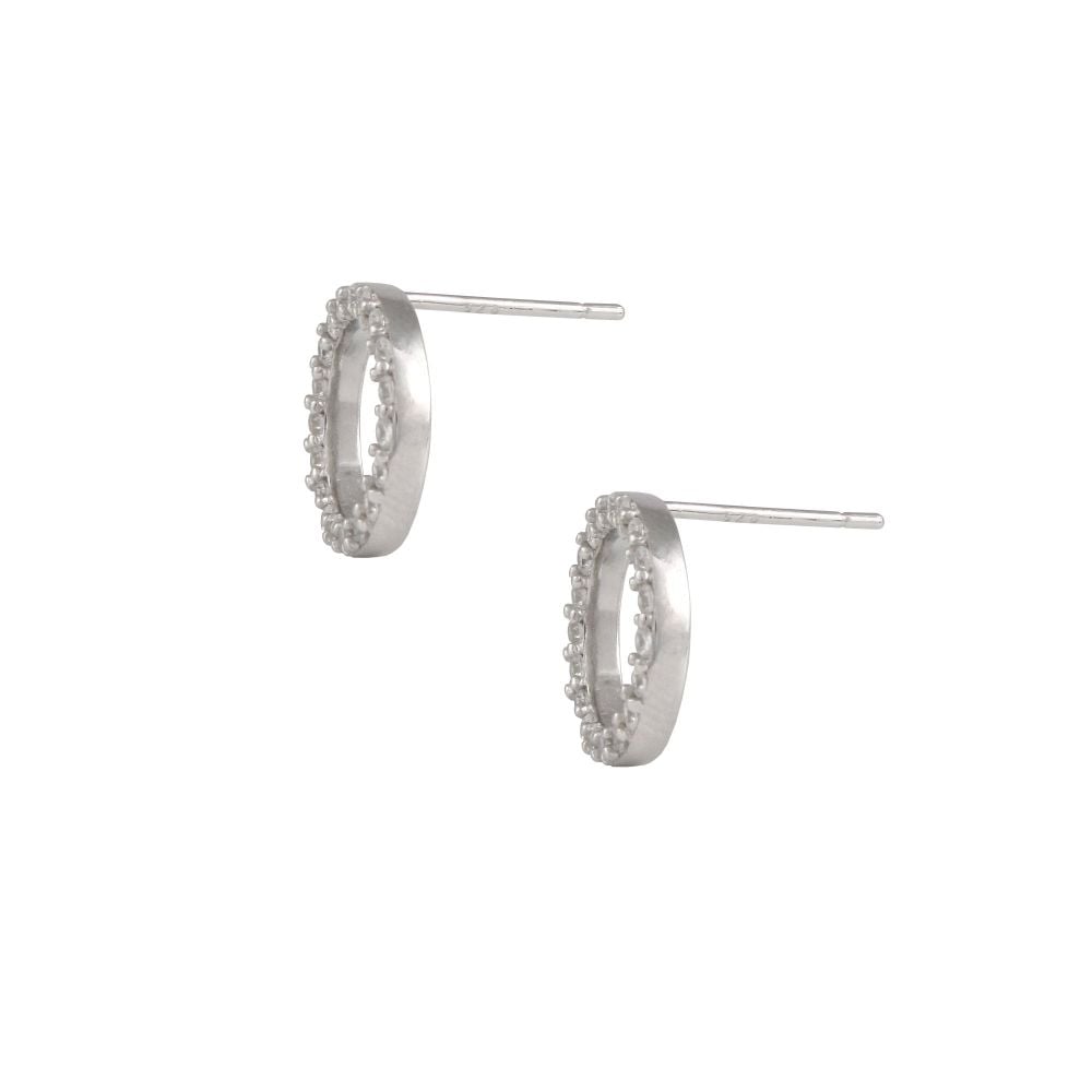 Sterling Silver Open Halo Cubic Zirconia Stud Earrings