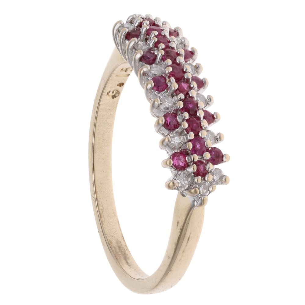 9ct Yellow Gold 0.15ct Diamond and Ruby Fancy Ring