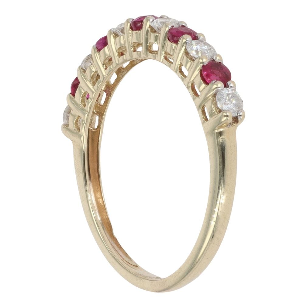 9ct Yellow Gold Ruby and 0.30ct Diamond Half Eternity Ring