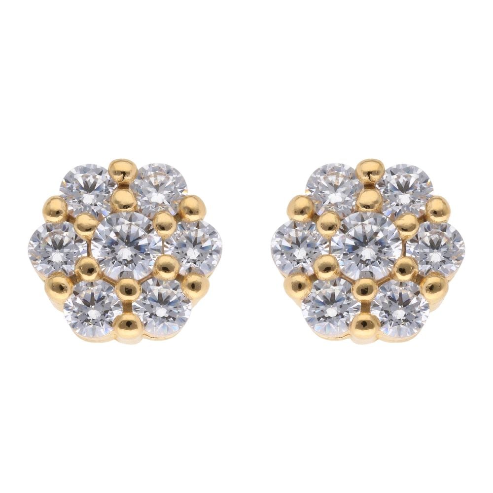 Gold Plated Silver Cubic Zirconia Cluster Stud Earrings