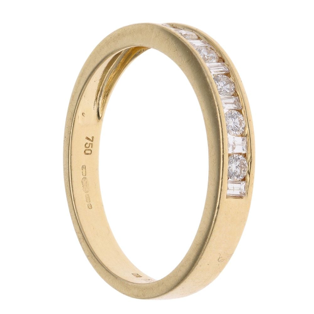 18ct Yellow Gold 0.25ct Brilliant And Baguette Cut Diamond Half Eternity Ring