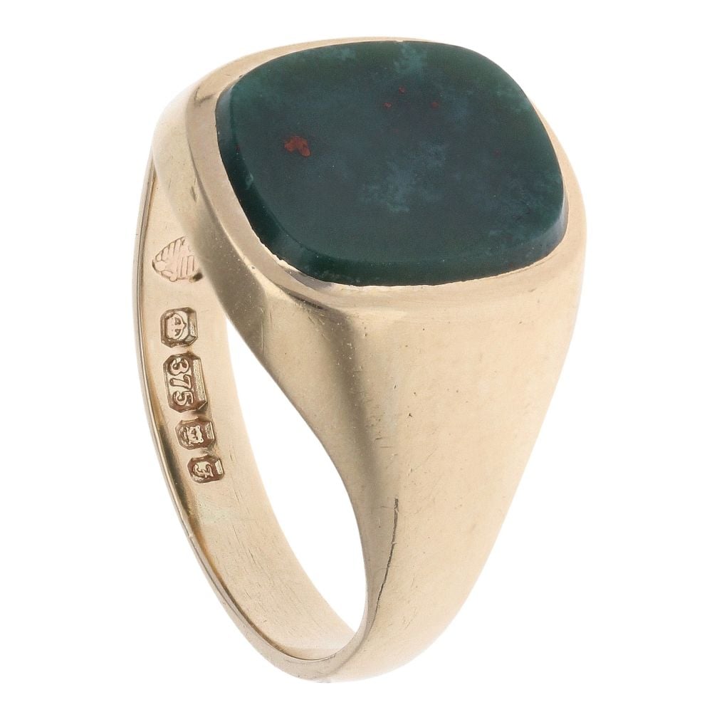 9ct Yellow Gold Bloodstone Square Signet Ring