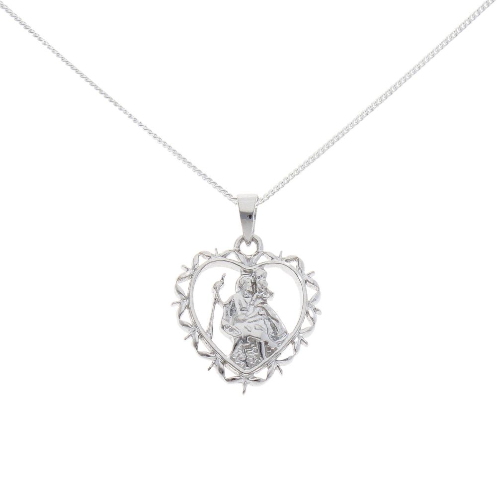 Silver St Christopher Heart Pendant And Chain 18" by Icesia