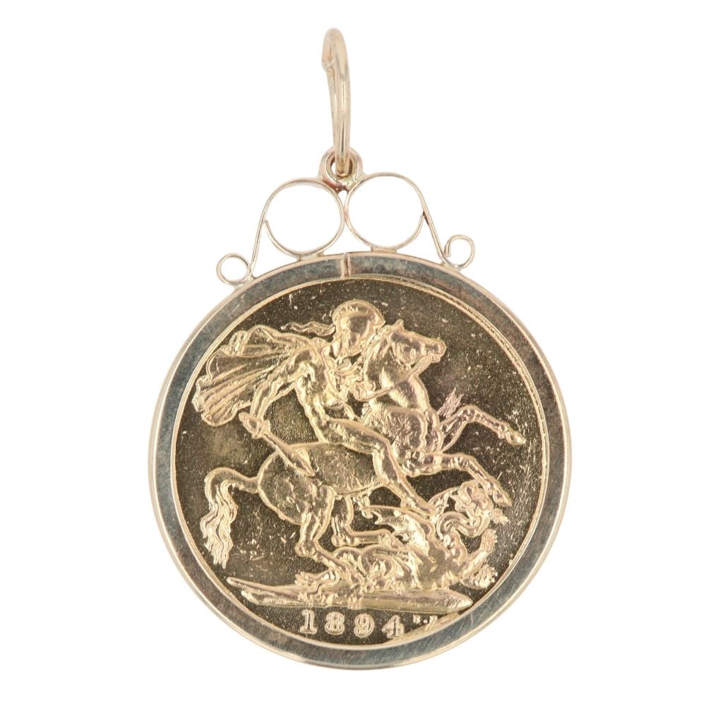 9ct Yellow Gold 1894 Victoria Half Sovereign Coin Pendant