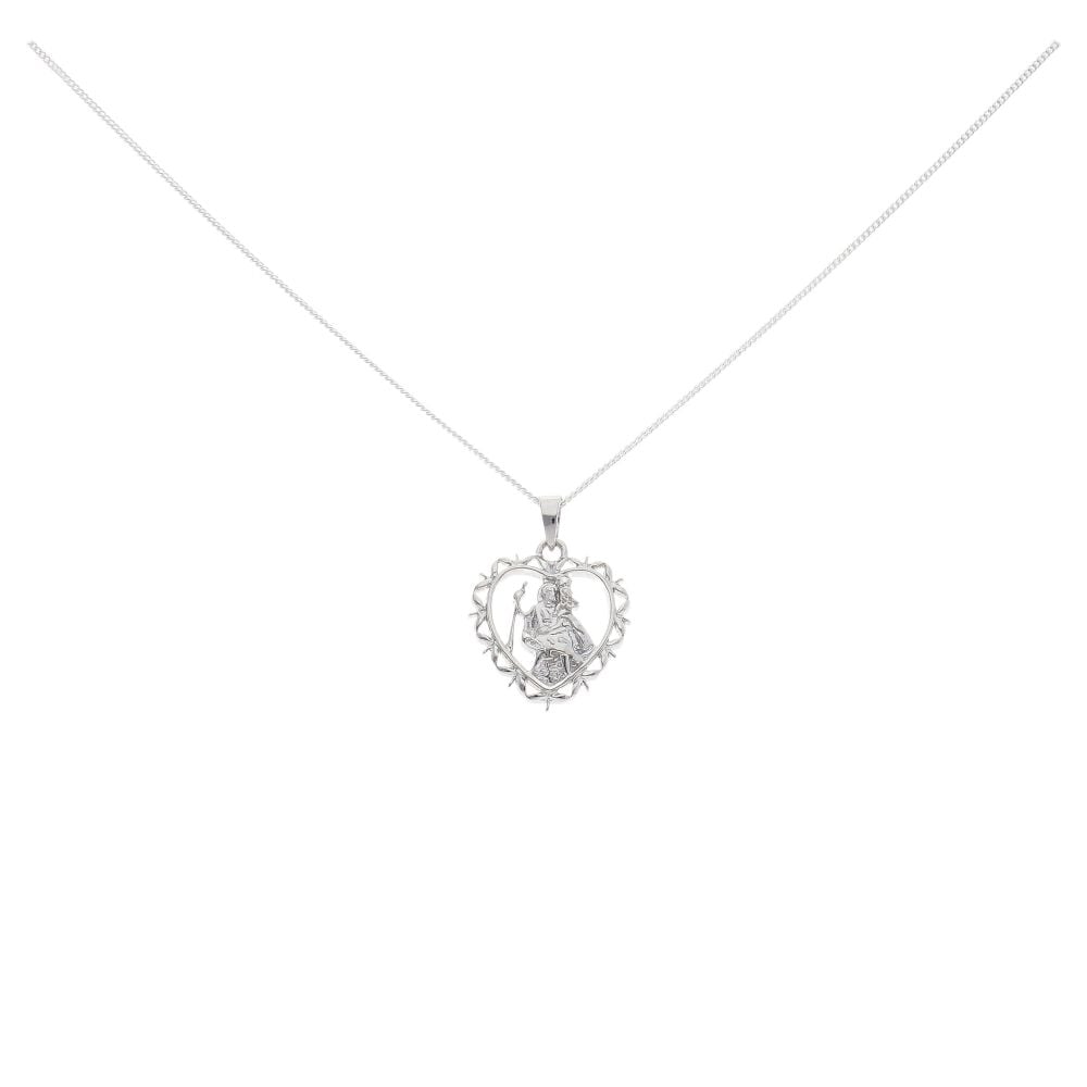 Silver St Christopher Heart Pendant And Chain 18" by Icesia