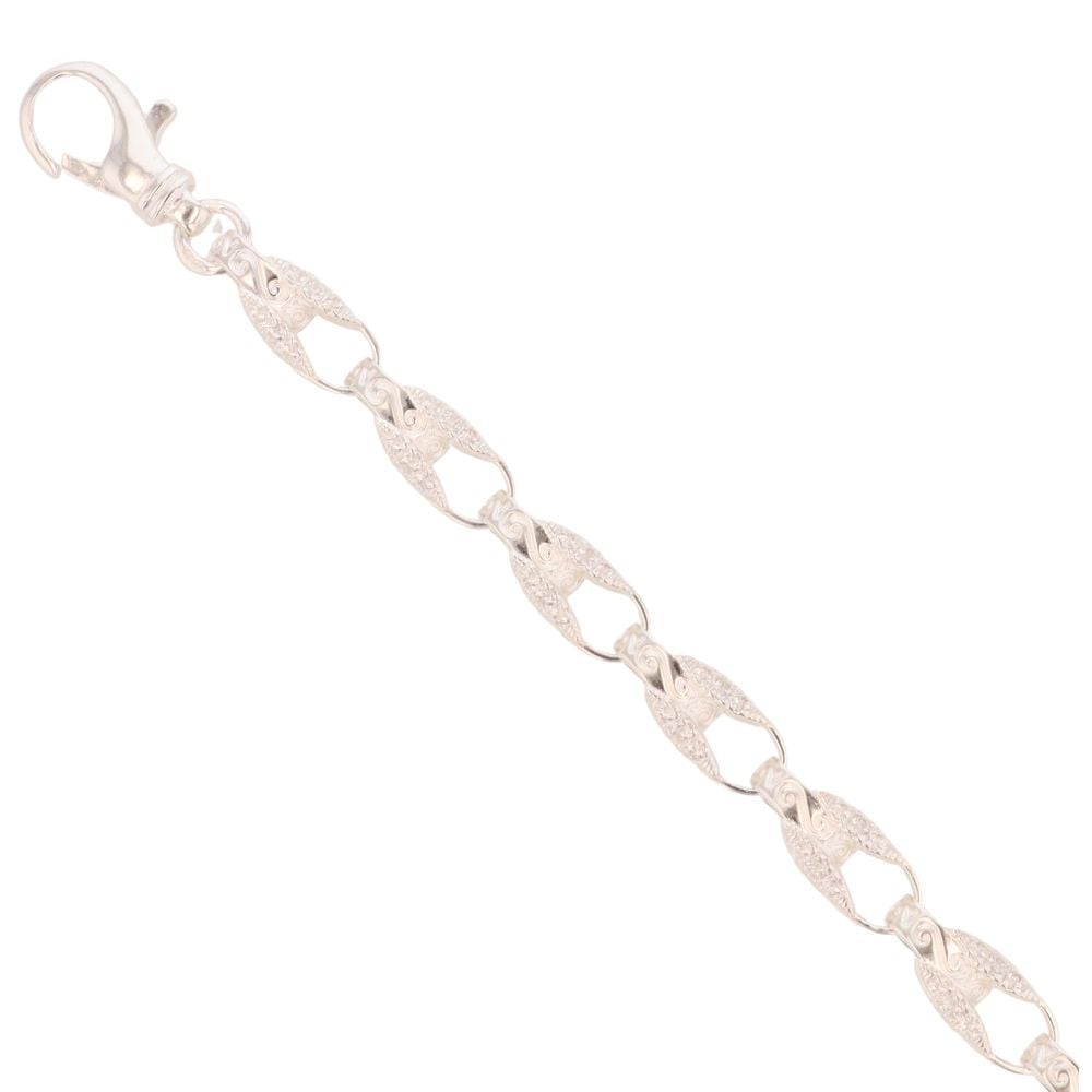 Silver Cubic Zirconia Patterned Tulip Bracelet 9" By Icesia