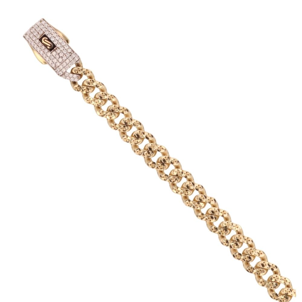 14ct Yellow Gold Monaco Classic Pave Lock Curb Bracelet 7"