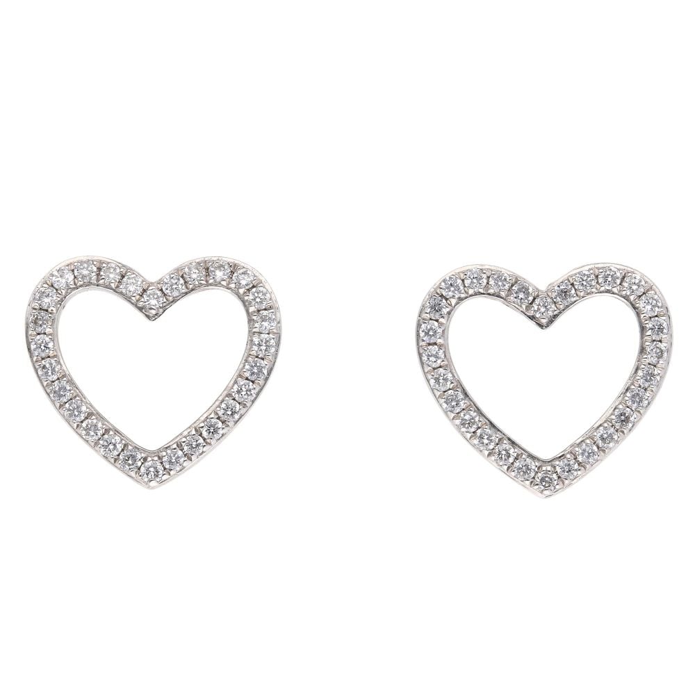 18ct White Gold 0.20ct Brilliant Cut Diamond Heart Stud Earrings