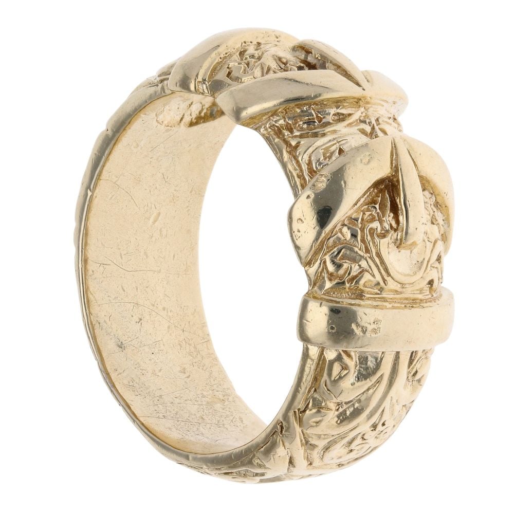 9ct Yellow Gold Patterned Double Buckle Ring