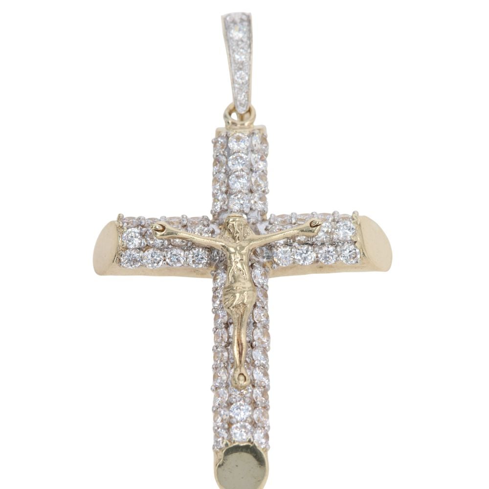 9ct Yellow Gold Cubic Zirconia Crucifix Pendant