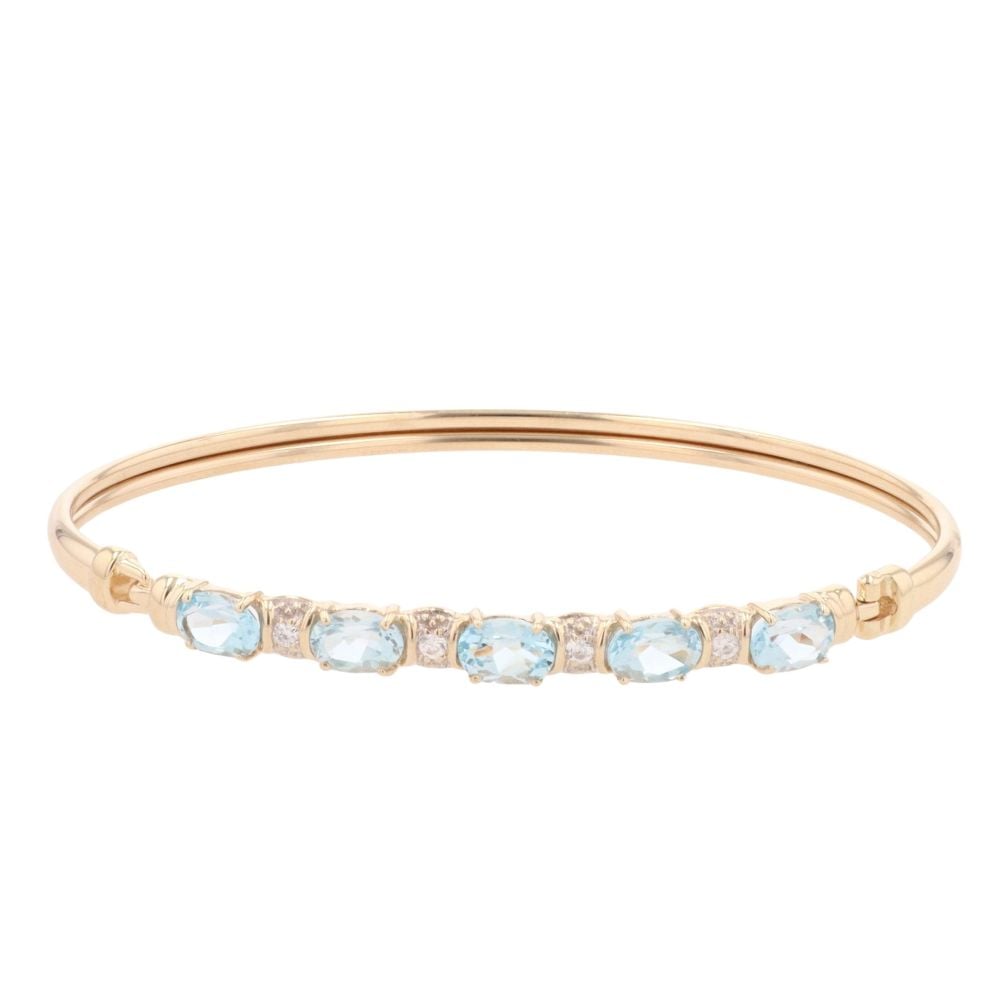 9ct Yellow Gold Cubic Zirconia and Blue Gemstone Bangle