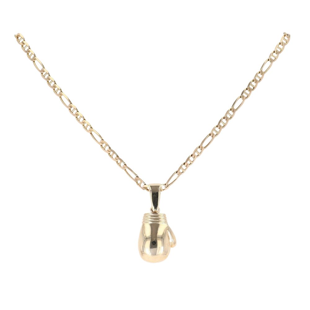 9ct Yellow Gold Boxing Glove Pendant and Figaro Chain 22" Ramsdens Jewellery