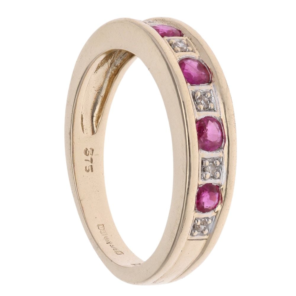 9ct Yellow Gold Ruby and 0.05ct Diamond Eternity Ring