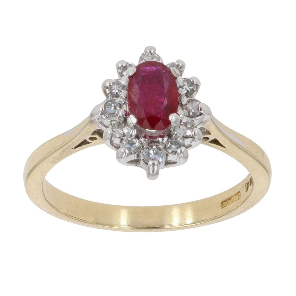 18ct Yellow Gold 0.15ct Diamond and Ruby Cluster Ring
