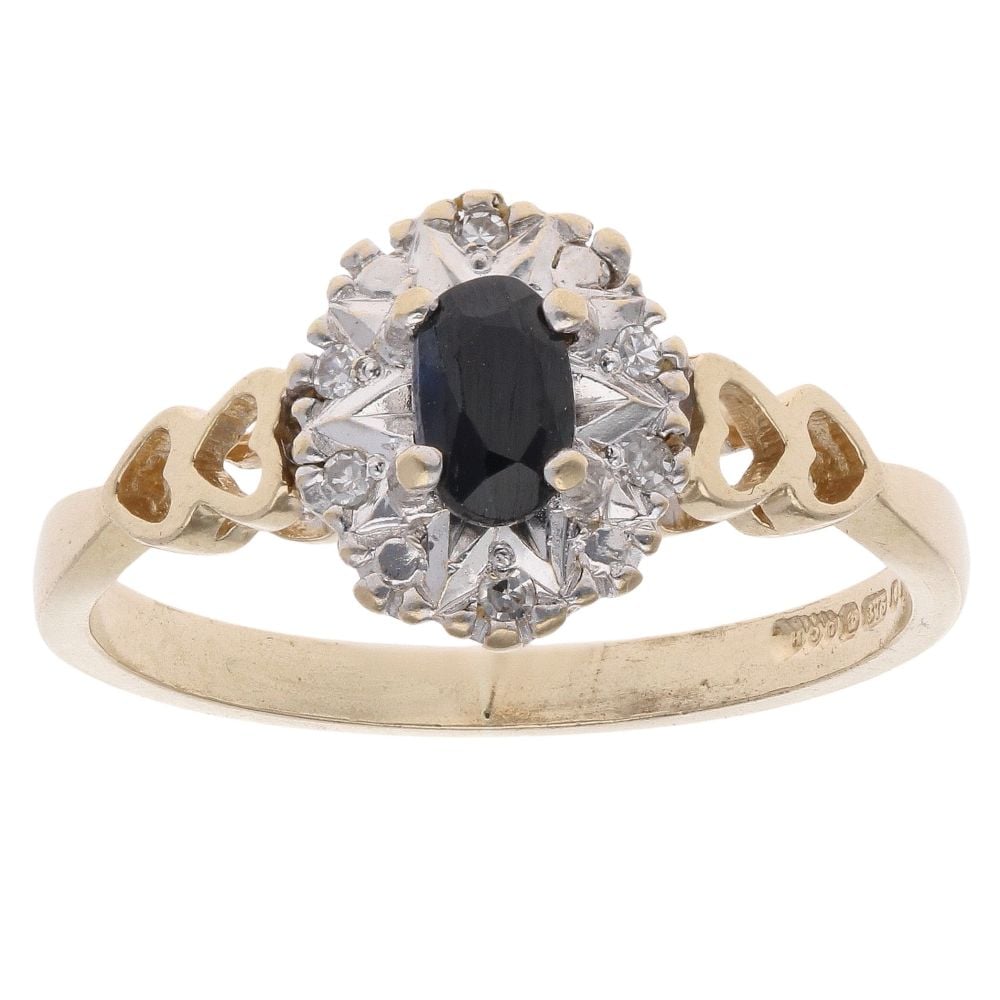 9ct Yellow Gold 0.05ct Diamond and Sapphire Cluster Ring