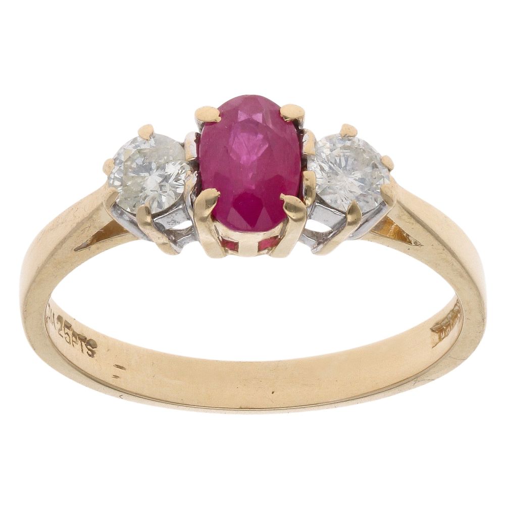 18ct Yellow Gold 0.25ct Diamond And Ruby Three Stone Ring ...