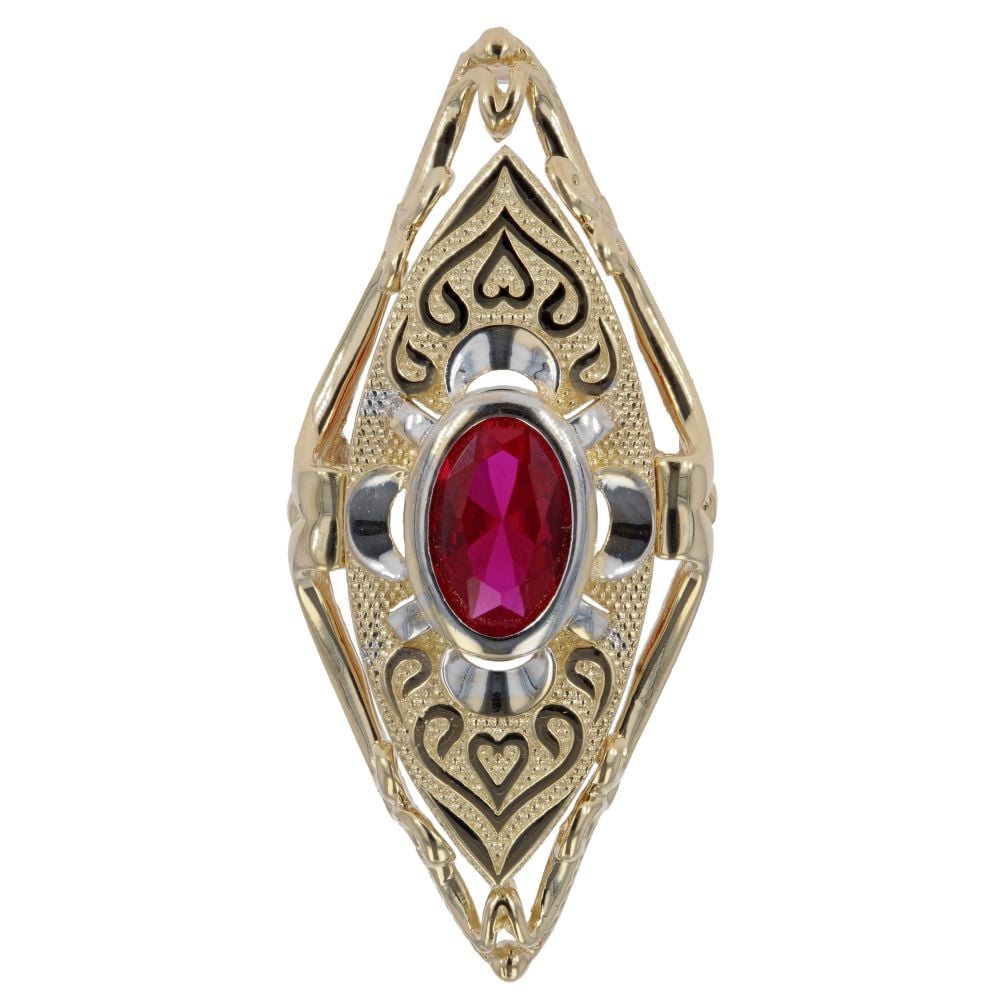 14ct Yellow And White Gold Oval Red Stone Set Ring