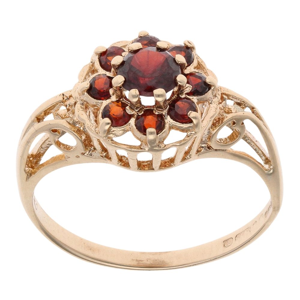 9ct Yellow Gold Garnet Cluster Ring RAMS140326841013 | Ramsdens Jewellery