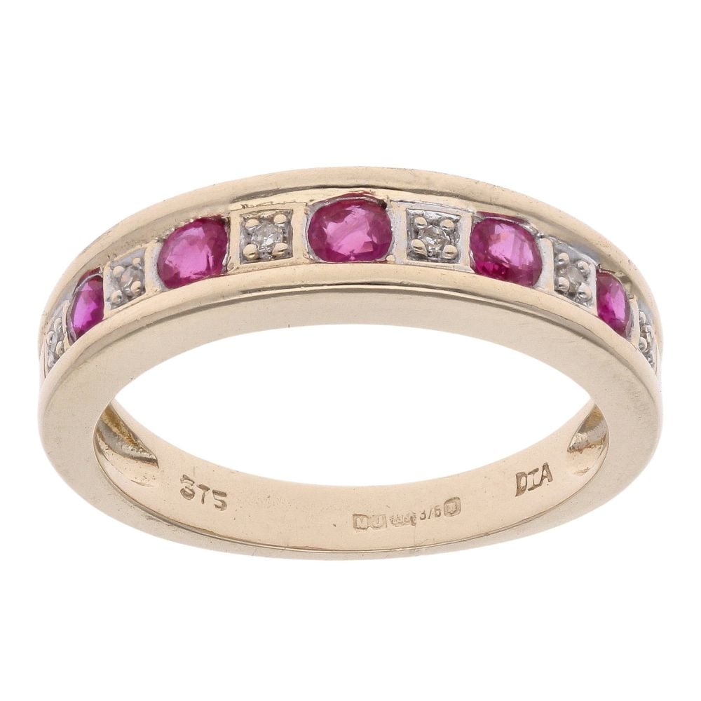 9ct Yellow Gold Ruby and 0.05ct Diamond Eternity Ring
