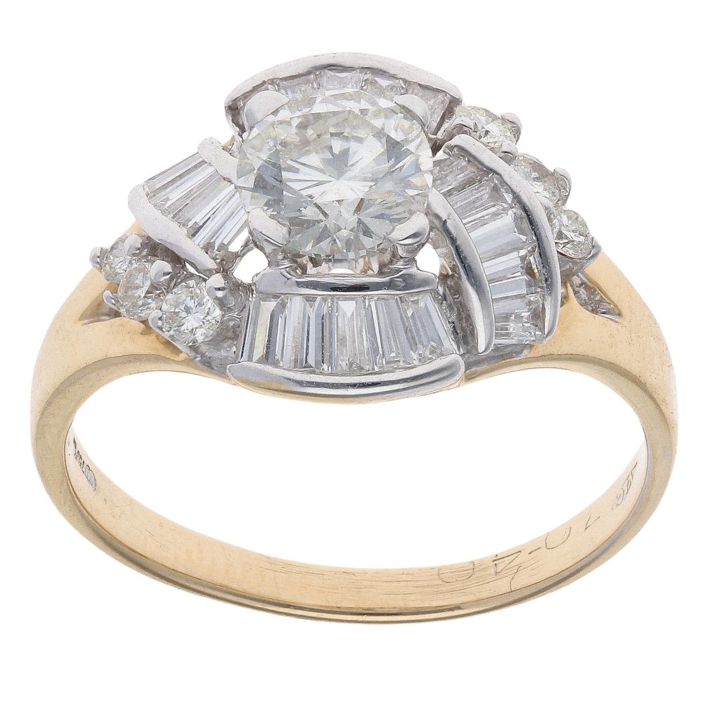 18ct Yellow Gold 1.10ct Brilliant and Baguette cut Diamond Fancy Ring ...