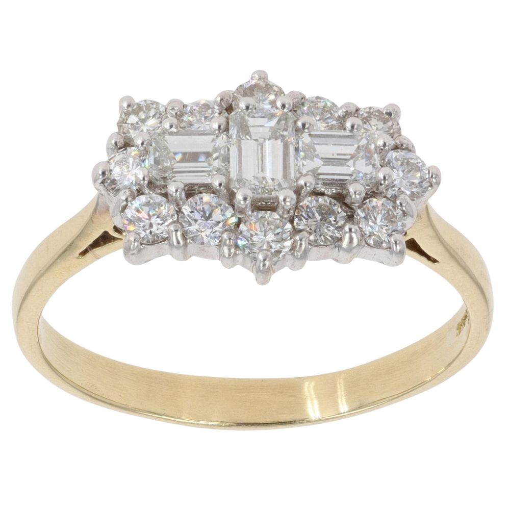 18ct Yellow Gold 1.00ct Baguette And Brilliant Cut Diamond Cluster Ring ...