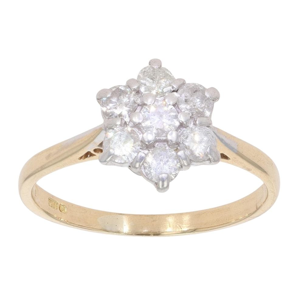 18ct Yellow Gold 0.50ct Brilliant Cut Diamond Daisy Cluster Ring