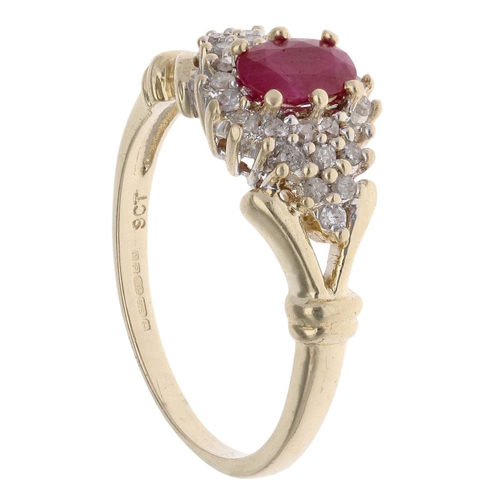 9ct Yellow Gold 0.25ct Diamond And Ruby Cluster Ring
